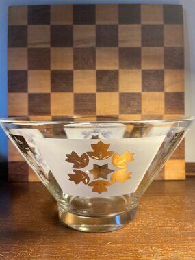 MCM Heavy Glass Anchor Hocking Gold and Frosted Chip Serving Bowl